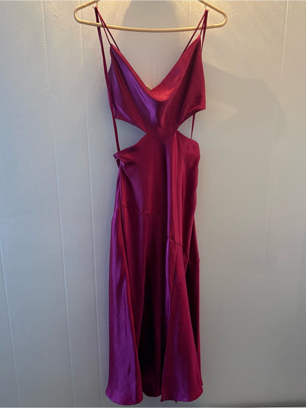 Backless Satin Slip Dress in Berry - Women's Elegant Evening Midi